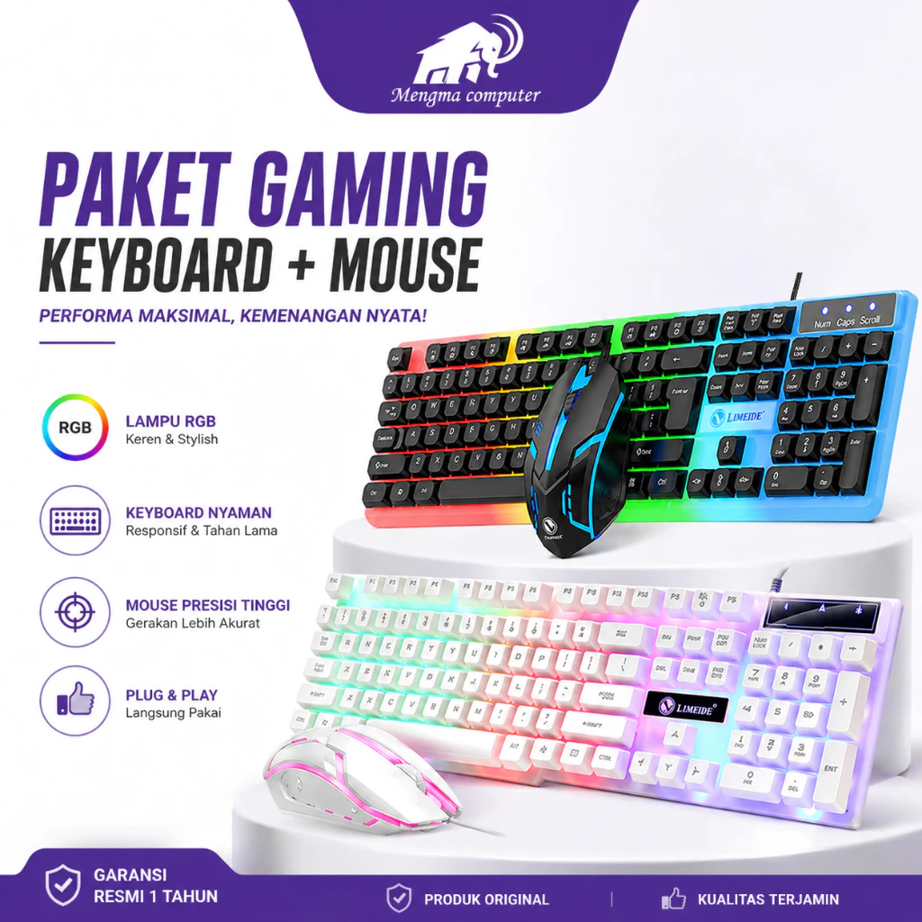 Keyboard dan Mouse Gaming MENGMA dengan Lampu RGB Cahaya / Termasuk Mouse dan Keyboard